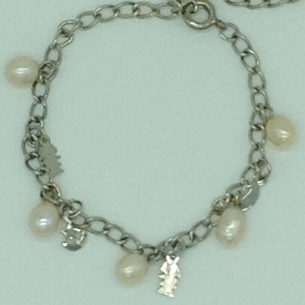 Cream Drop Pearls With Charms White Alloy Chain Bracelet JBG0208