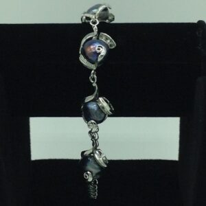 Black Button Pearls And White CZ Golden Alloy Chain Bracelet JBG0207