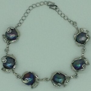 Black Button Pearls And White CZ Golden Alloy Chain Bracelet JBG0207