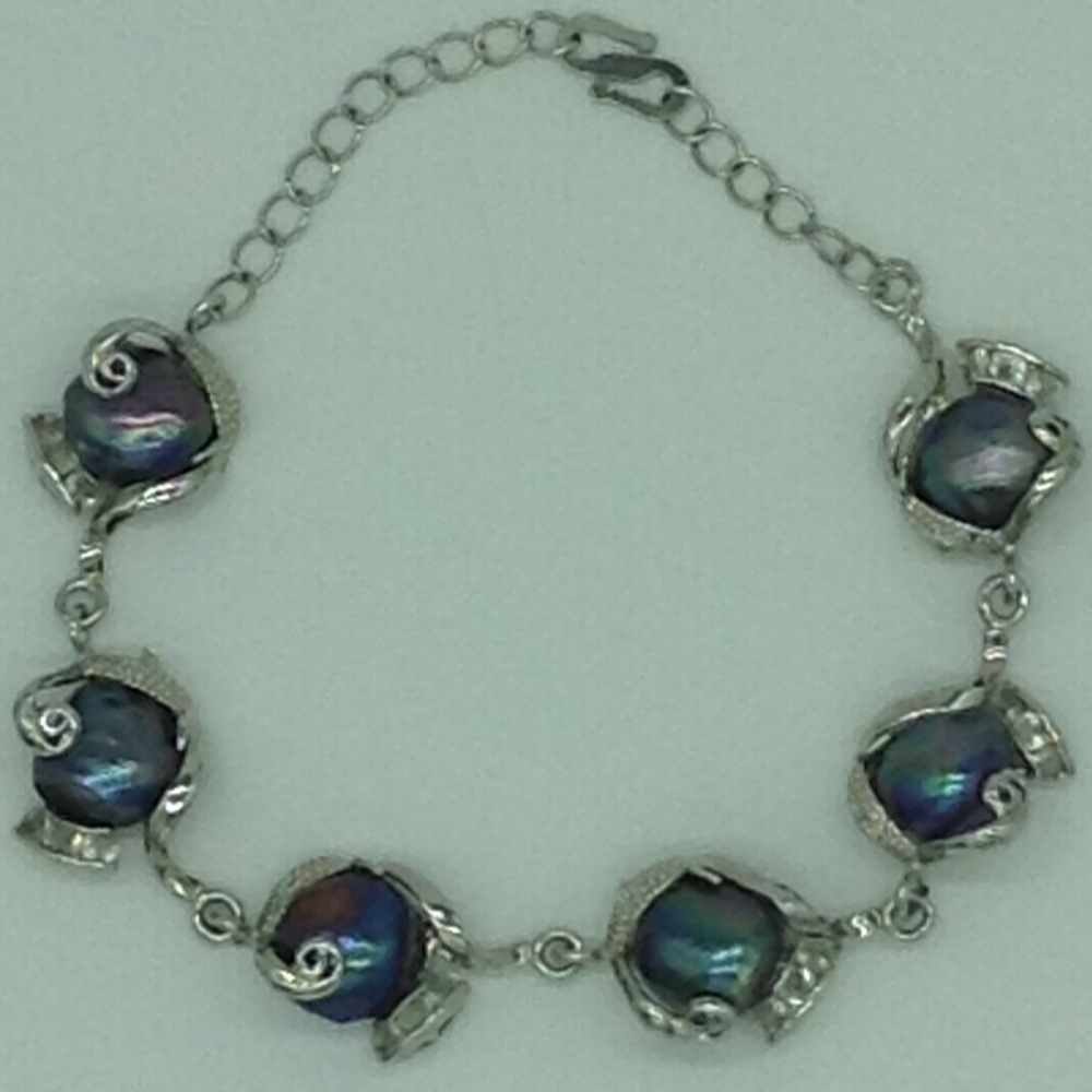 Black Button Pearls And White CZ Golden Alloy Chain Bracelet JBG0207