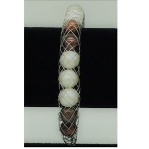 White and Brown Potato Pearls Wire Mesh Bracelet JBG0203