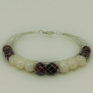 White and Brown Potato Pearls Wire Mesh Bracelet JBG0203