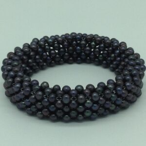 Black Round Pearls Jali Elastic Bracelet JBG0202