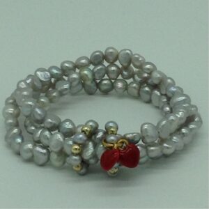Grey Kudkal Baroque Pearls 3 Layers Elastic Bracelet JBG0198