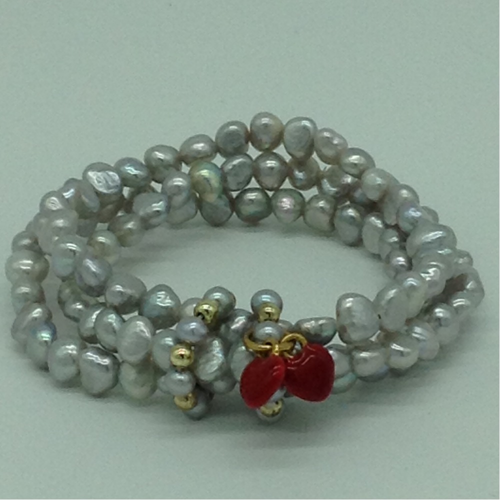 Grey Kudkal Baroque Pearls 3 Layers Elastic Bracelet JBG0198