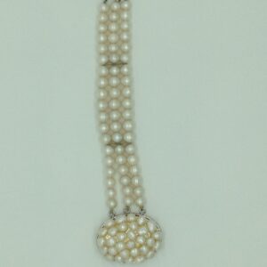 White Round Pearls with Baroque Pearls Clasp 3 Layers Bracelet JBG0197