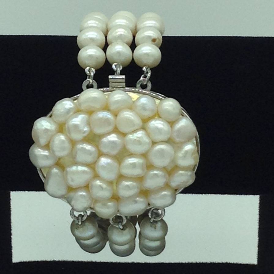 White Round Pearls with Baroque Pearls Clasp 3 Layers Bracelet JBG0197