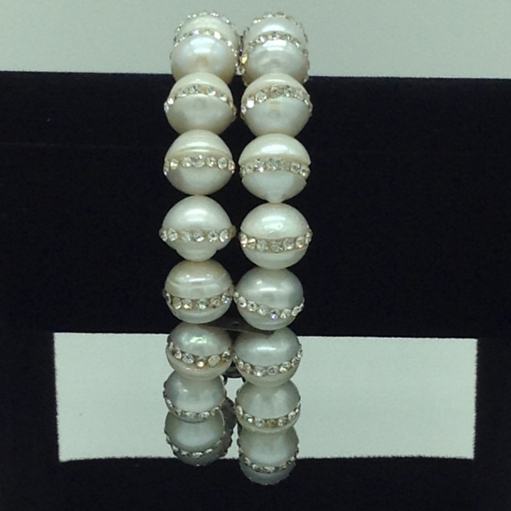 White Round Jagmag Pearls 2 Layers Bracelet JBG0196
