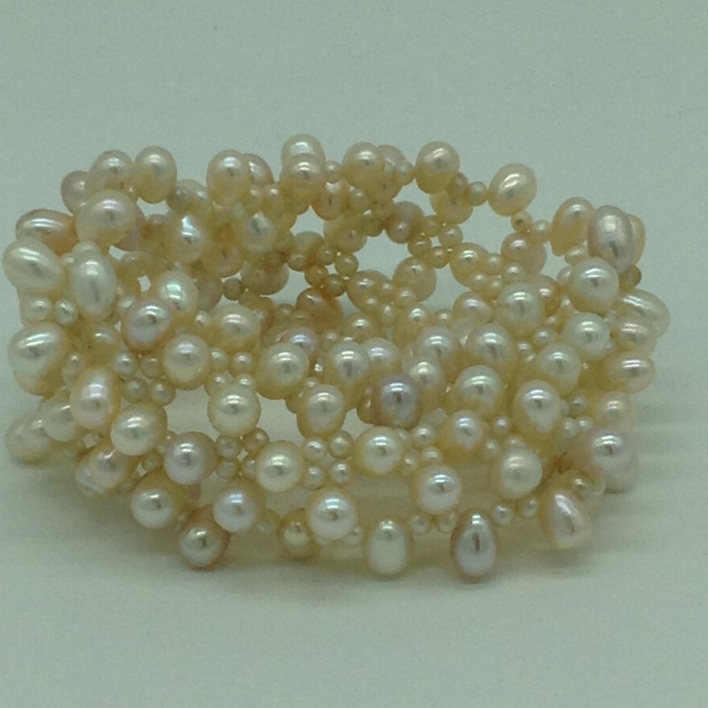 Cream Drop And Seed Pearls Jali Elastic Bracelet JBG0195