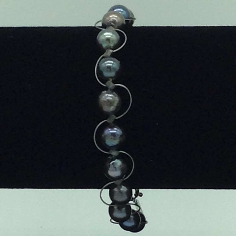 Grey Round Pearls 1 Layers Wire Bracelet JBG0192