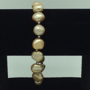 Golden Button Baroque Pearls With White Jaco Balls 1 Layer Elastic Bracelet JBG0189