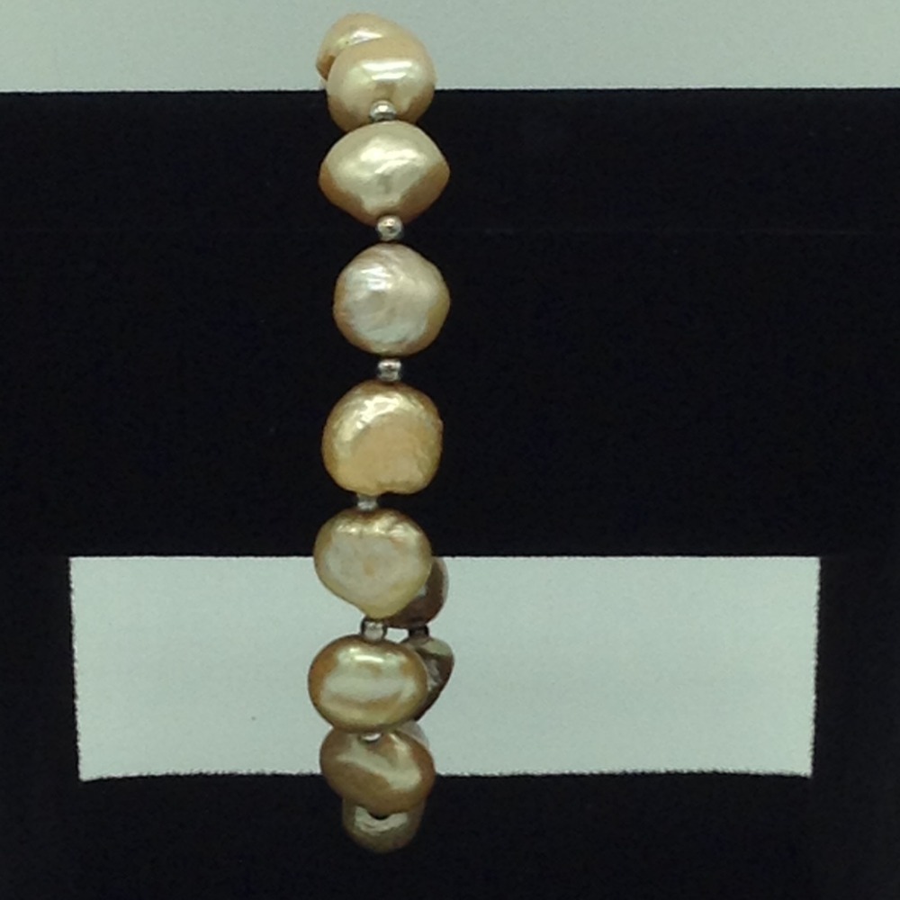 Golden Button Baroque Pearls With White Jaco Balls 1 Layer Elastic Bracelet JBG0189