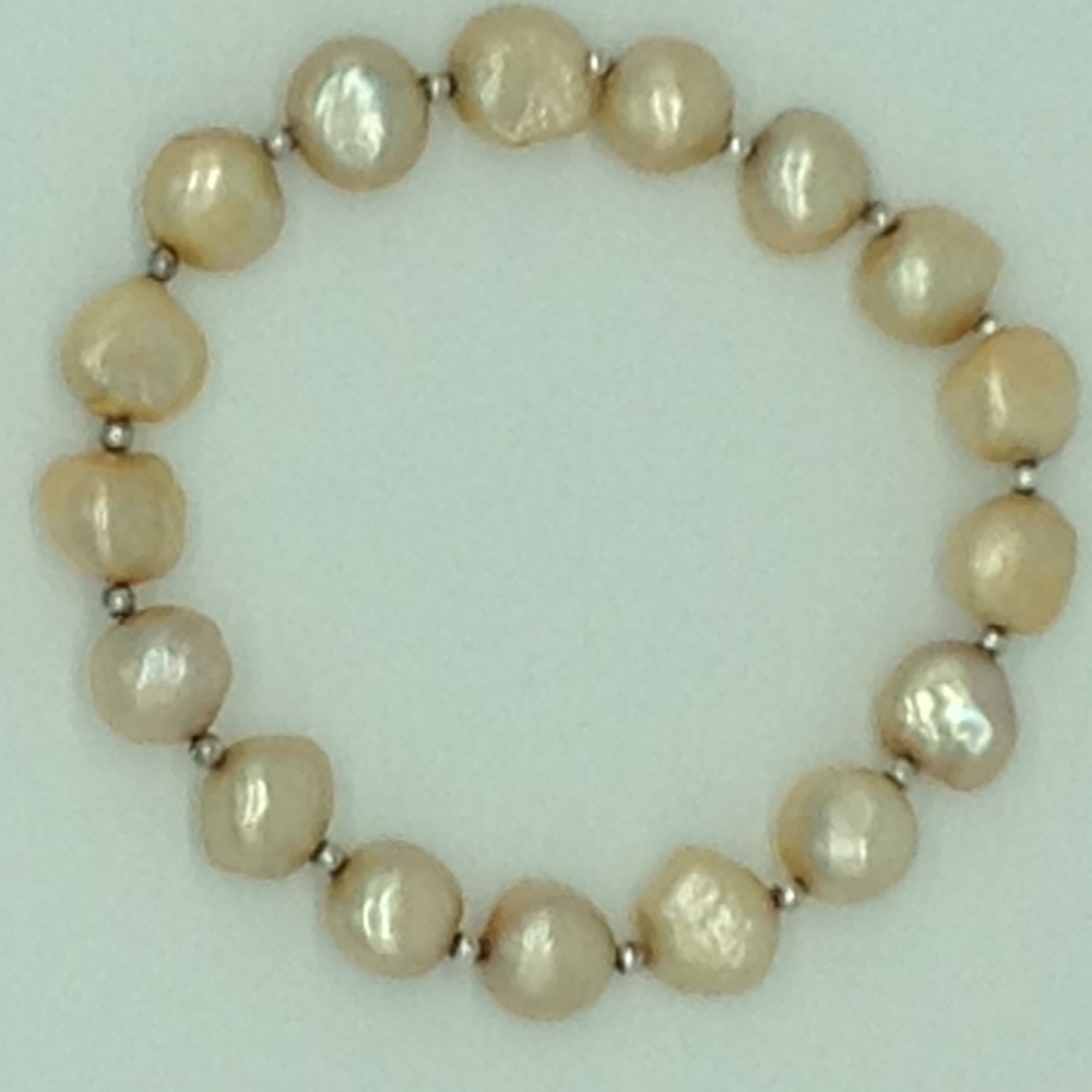 Golden Button Baroque Pearls With White Jaco Balls 1 Layer Elastic Bracelet JBG0189