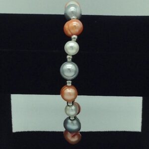 Multi Colour Potato Pearls With White Jaco Balls 1 Layer Elastic Bracelet JBG0188