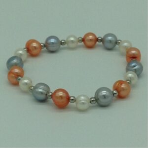 Multi Colour Potato Pearls With White Jaco Balls 1 Layer Elastic Bracelet JBG0188