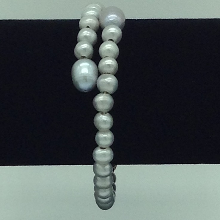 Grey Round And Oval Pearls 1 Layers Stiff Bracelet JBG0181