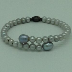 Grey Round And Oval Pearls 1 Layers Stiff Bracelet JBG0181
