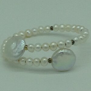 White Potato And Chip Baroque Pearls With White Jaco Balls 1 Layers Stiff Bracelet JBG0180