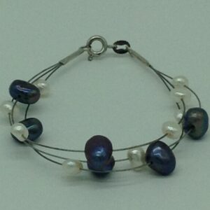 White And Black Potato Pearls 3 Layers Wire Bracelet JBG0179
