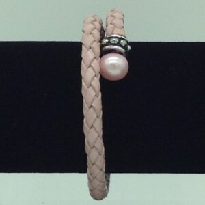 Pink Button Pearls Leather Stiff Bracelet JBG0178