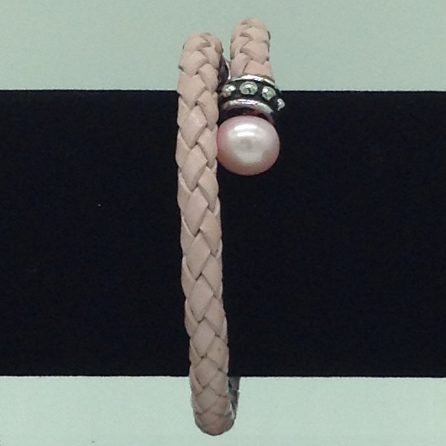 Pink Button Pearls Leather Stiff Bracelet JBG0178