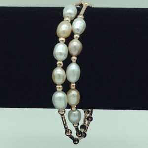 White And Pink Oval Pearls With Golden Pipe Alloy Spiral Bracelet JBG0176