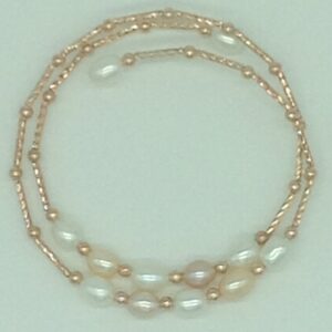 White And Pink Oval Pearls With Golden Pipe Alloy Spiral Bracelet JBG0176