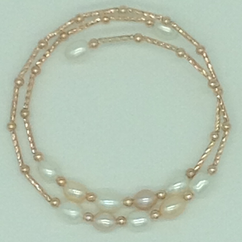 White And Pink Oval Pearls With Golden Pipe Alloy Spiral Bracelet JBG0176