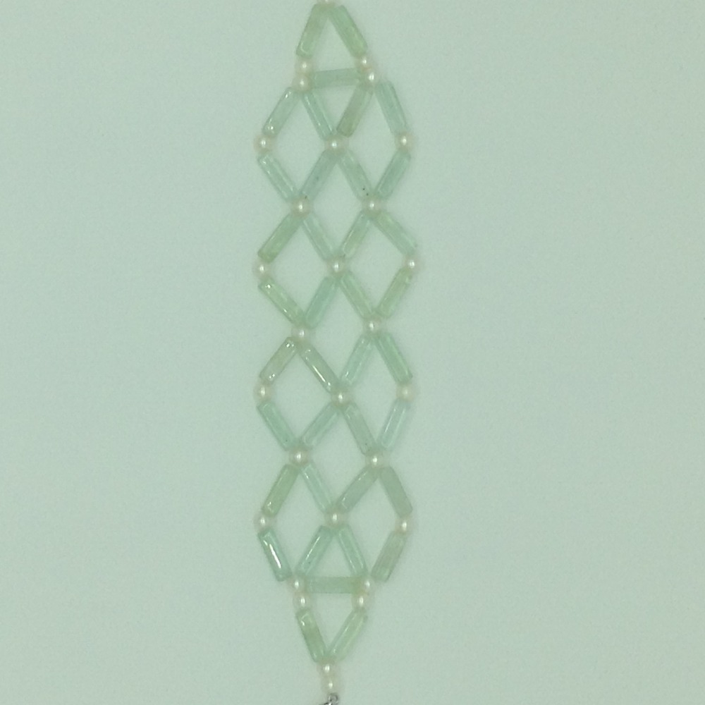 White Round Pearls And Green Semi Pipes Jali Bracelet JBG0175