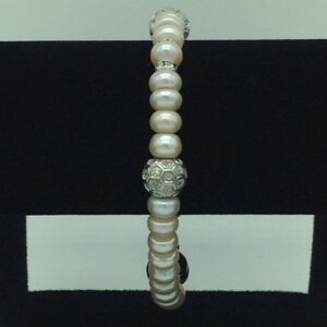 Pink Flat Pearls With CZ White Balls And chakri 1 Layers Bracelet JBG0174