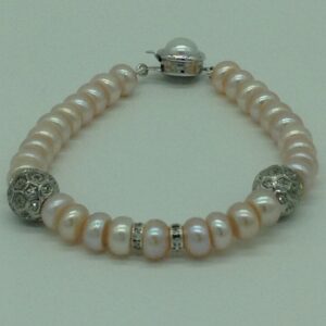 Pink Flat Pearls With CZ White Balls And chakri 1 Layers Bracelet JBG0174