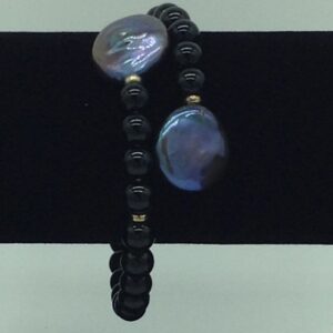 Black Chip Baroque Pearls With Black Semi 1 Layers Stiff Bracelet JBG0173