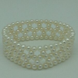 White Round Pearls Jali Elastic Bracelet JBG0172