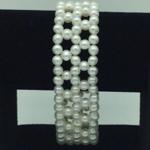 White Round Pearls Jali Elastic Bracelet JBG0172
