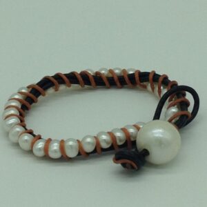 White Potato Pearls 1 Layer Black Tussi Bracelet JBG0165
