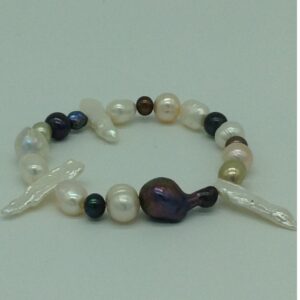Multicolour Baroque Pearls 1 Layer Elastic Bracelet JBG0163