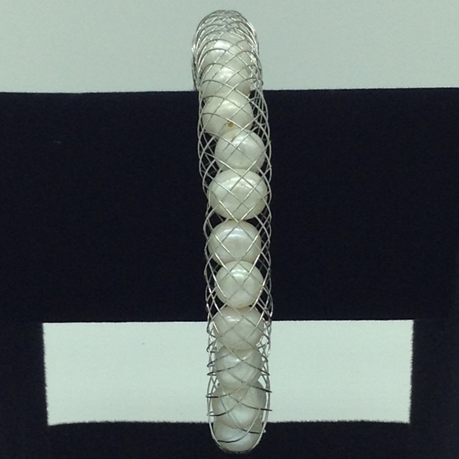 White Potato Pearls Wire Mesh Bracelet JBG0157 - Image 2