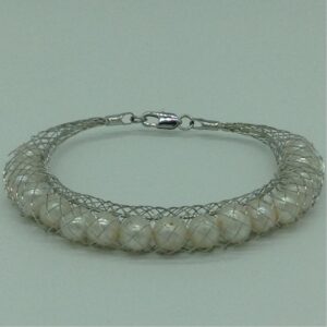 White Potato Pearls Wire Mesh Bracelet JBG0157