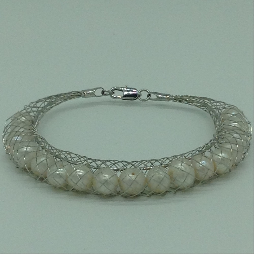 White Potato Pearls Wire Mesh Bracelet JBG0157