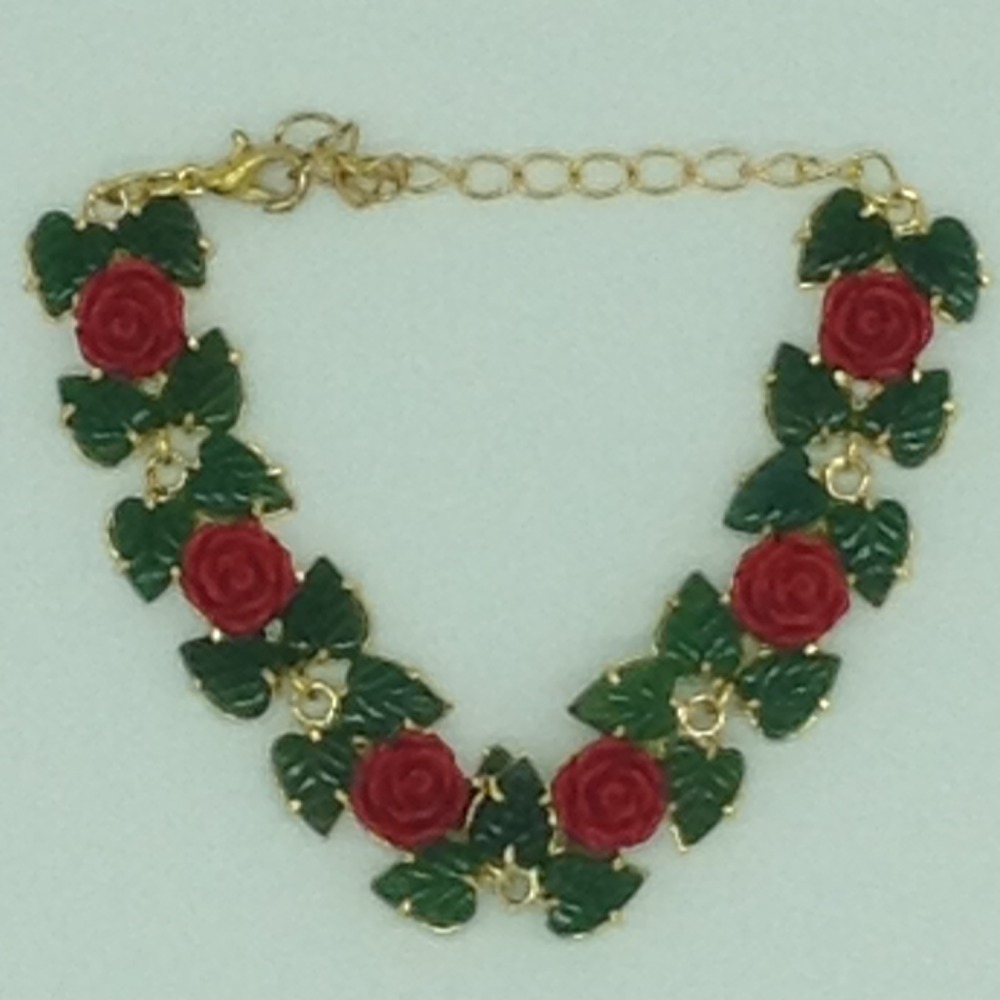 Coral Flower And Jade Leaves Bracelet JBG00155