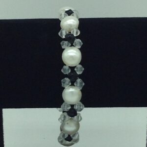 White Button Pearls And White, Black Cystals Jali Bracelet JBG0154