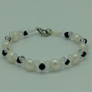 White Button Pearls And White, Black Cystals Jali Bracelet JBG0154