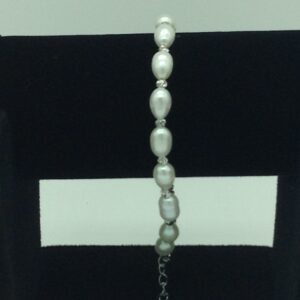 White Oval Pearls With White Balls Alloy Chain Bracelet JBG0146
