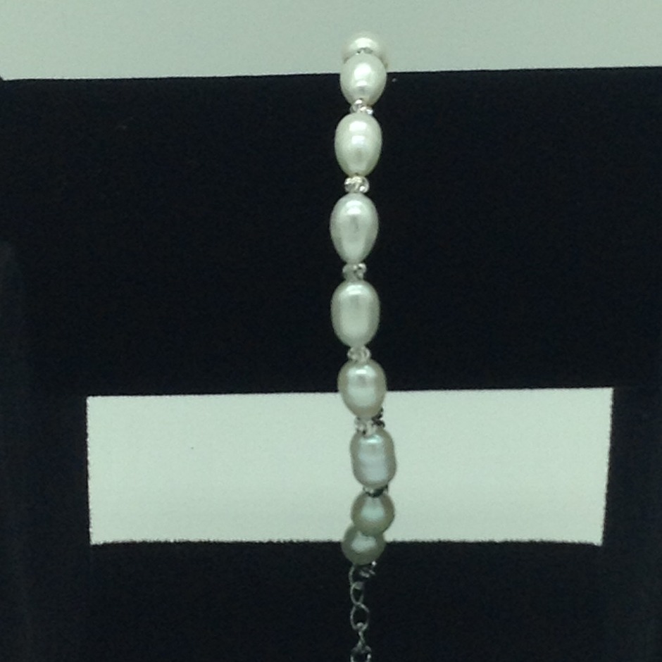 White Oval Pearls With White Balls Alloy Chain Bracelet JBG0146 - Image 2