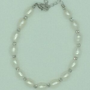 White Oval Pearls With White Balls Alloy Chain Bracelet JBG0146