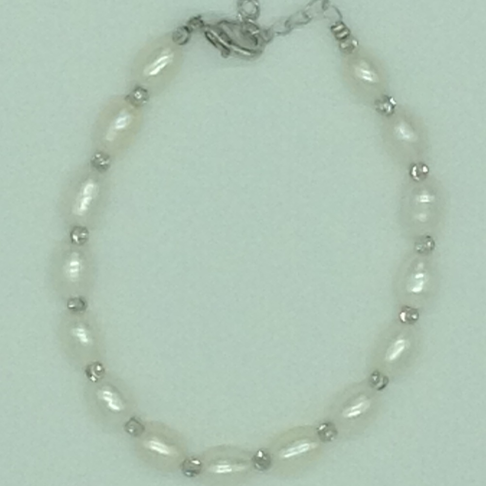 White Oval Pearls With White Balls Alloy Chain Bracelet JBG0146
