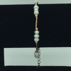 White Flat Pearls With Golden Pipe Alloy Chain Bracelet JBG0129