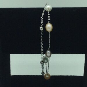 Multi colour oval pearls with white alloy chain bracelet jbg0128