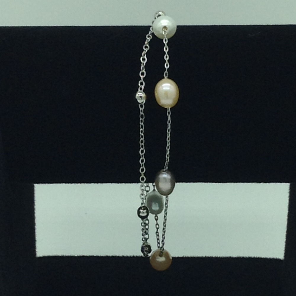 Multi colour oval pearls with white alloy chain bracelet jbg0128 - Image 2