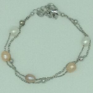 Multi colour oval pearls with white alloy chain bracelet jbg0128